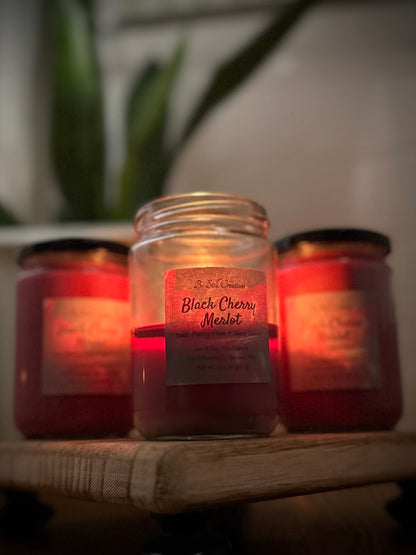 Black Cherry Merlot soy candle in glass jar 10.5 oz