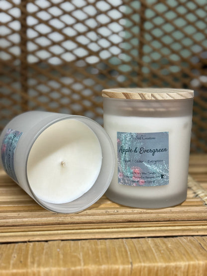 Evergreen & Apple soy candle in glass jar 13 oz. phthalate free soy candle eco friendly
