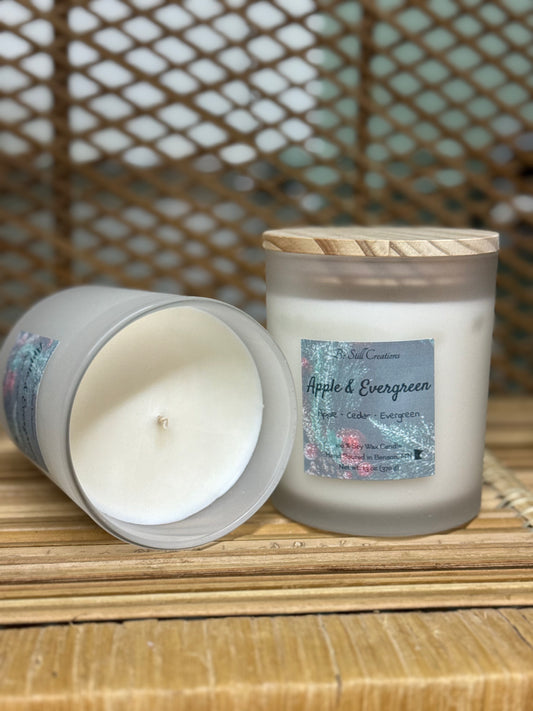 Evergreen & Apple soy candle in glass jar 13 oz. phthalate free soy candle eco friendly