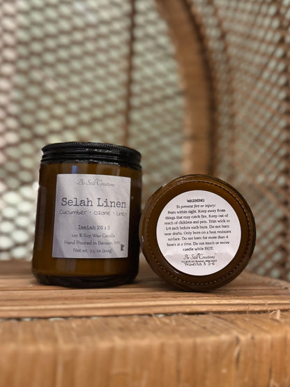 Selah Linen fresh clean scented candle, phthalate-free pet-friendly, 38+ hour burn time