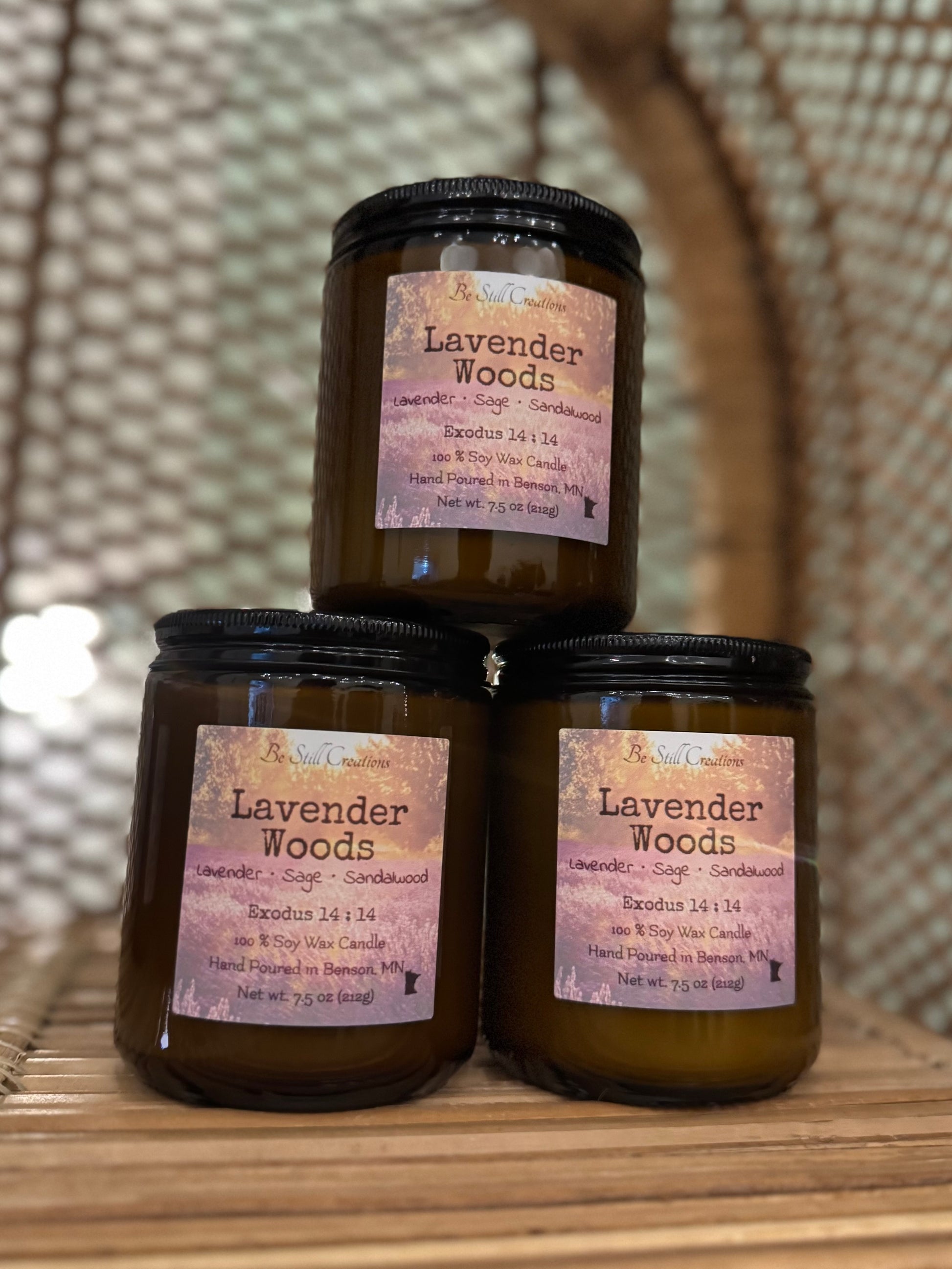 Lavender Woods calming herbal scented candle, 38+ hour burn time, premium soy wax