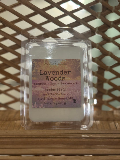 Lavender Woods calming herbal scented wax melts, 100% soy wax, flameless home fragrance
