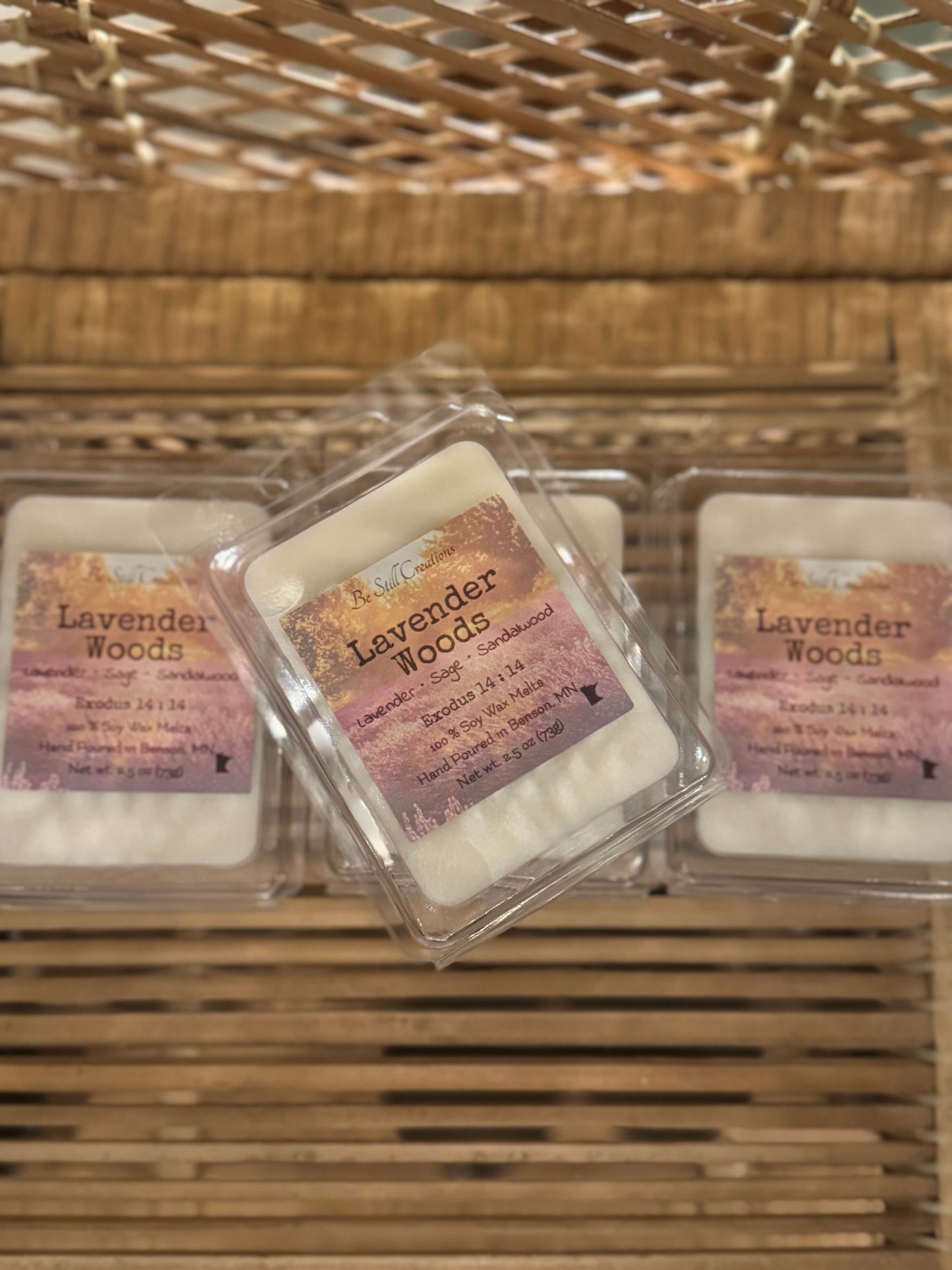 Lavender Woods 2.5 oz soy wax melts by Be Still Creations, hand-poured natural wax