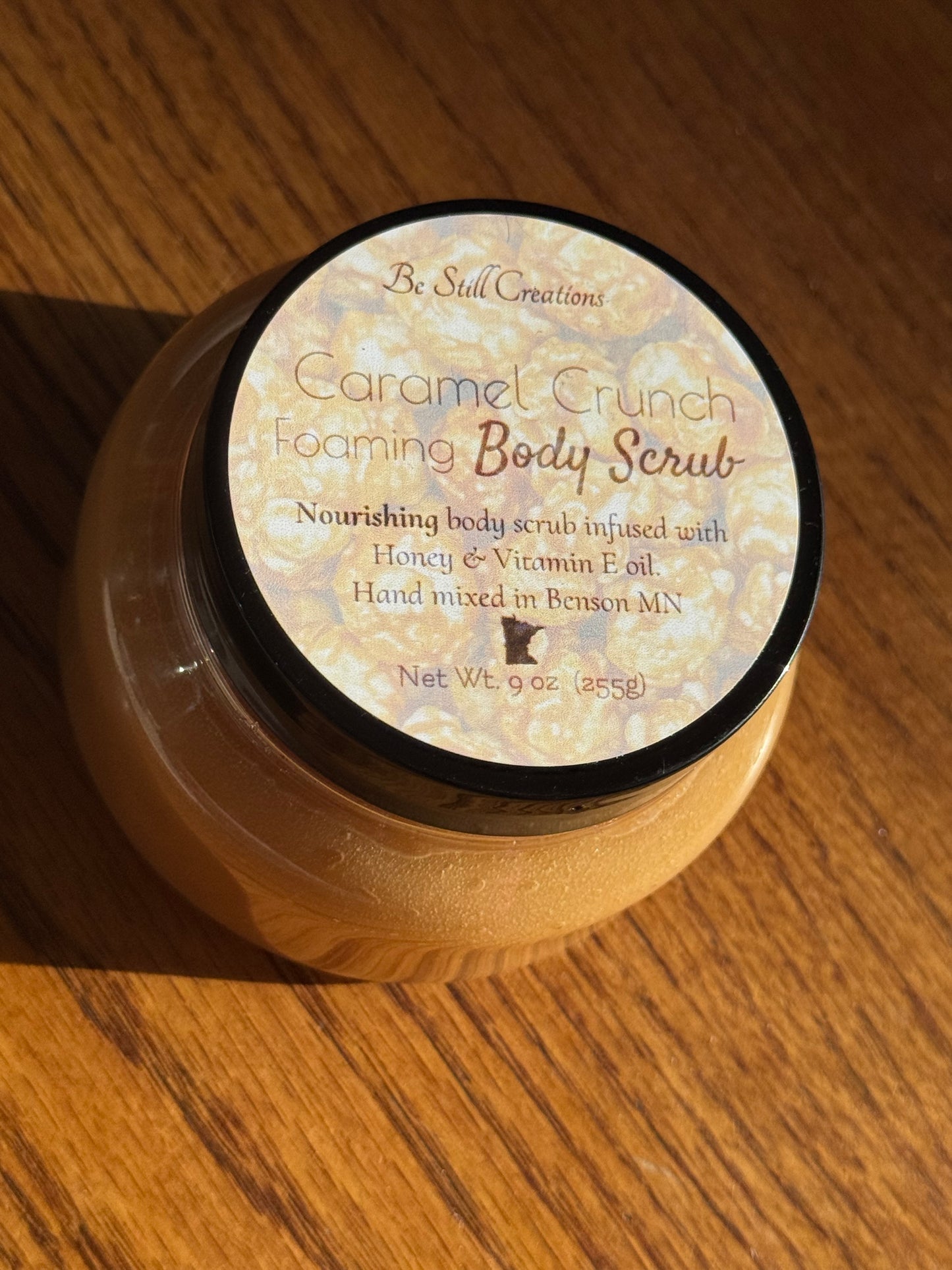 natural nourishing foaming body scrub. Small ingredient list.